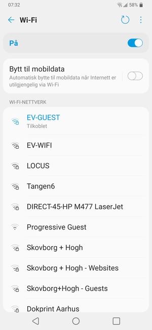 Du er nå koblet til Wi-Fi-nettverket