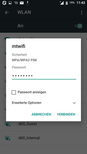 Geben Sie das WLAN-Passwort ein und wählen Sie VERBINDEN