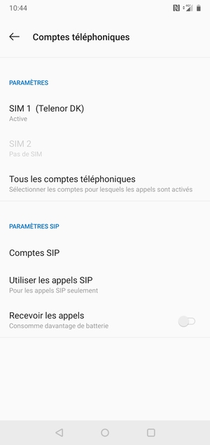 Sélectionnez SIM 1 ou SIM 2