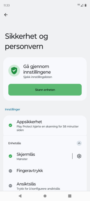 Telefonen din er nå sikret med en skjermlås