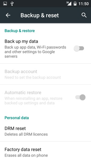 Turn on Back up my data