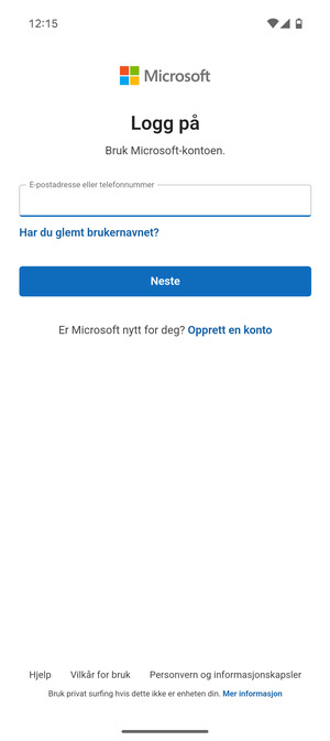 Skriv inn e-postadresse og velg Neste