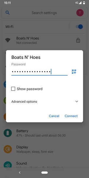 Enter the Wi-Fi password and select Connect