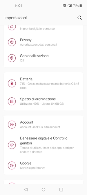 Scorri e seleziona Account