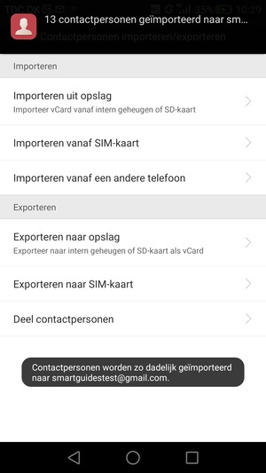 Uw contactpersonen worden opgeslagen naar uw Google-account en naar uw telefoon de volgende keer dat Google gesynchroniseerd wordt.
