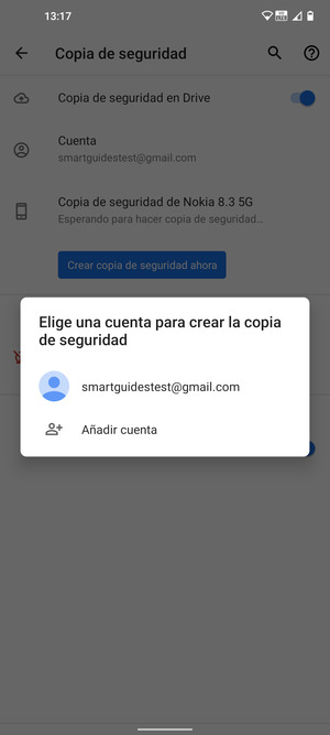 Seleccione su cuenta de copia de seguridad