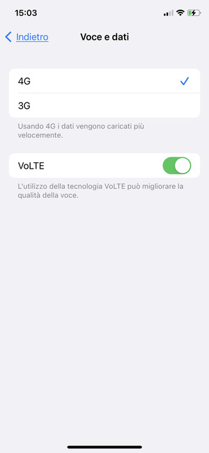 Per abilitare 4G, seleziona 4G