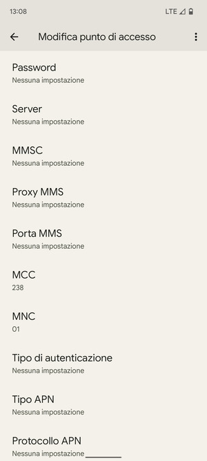 Scorri verso il basso e inserisci le informazioni degli MMS