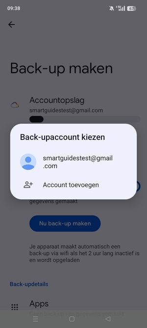 Selecteer uw back-up-account