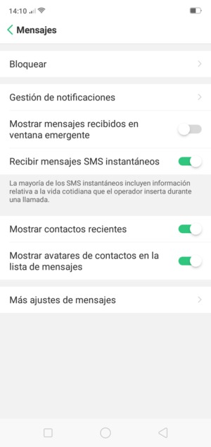 Seleccione Más ajustes de mensajes