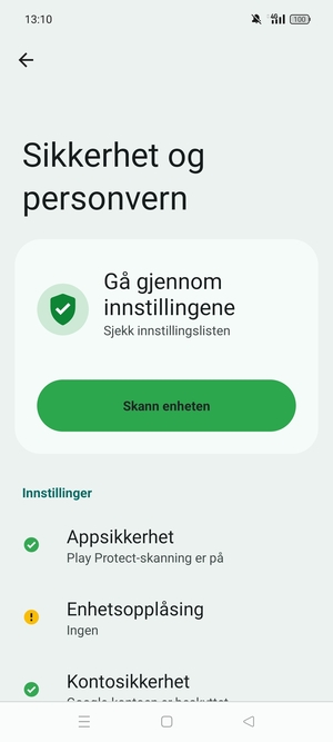 For å aktivere skjermlåsen, gå til Sikkerhet og personvern-menyen og velg Enhetsopplåsing