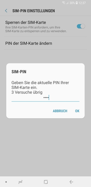 Geben Sie Ihre Aktuelle PIN Ihrer SIM-Karte ein und wählen Sie OK