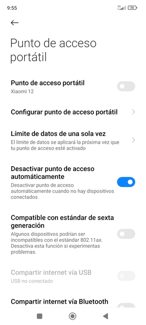 Seleccione Configurar punto de acceso portátil