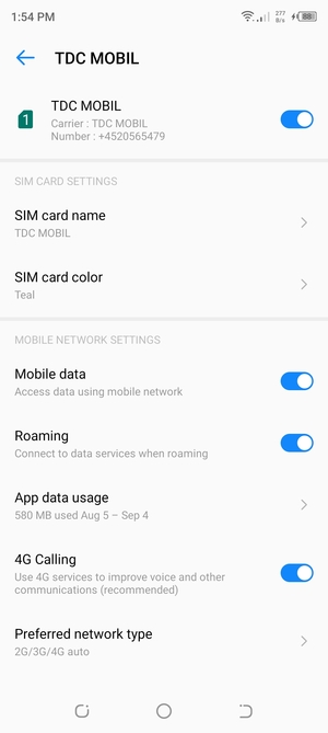 Turn Roaming on or off