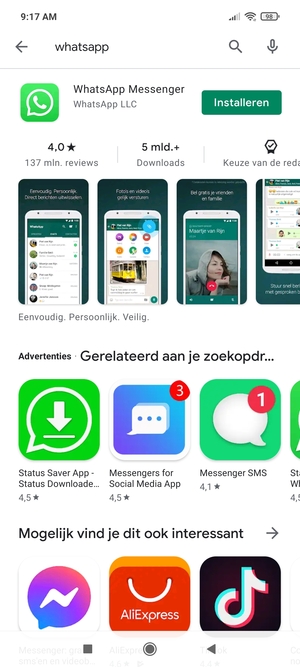 Selecteer de app