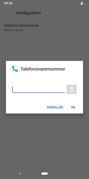 Indtast Telefonsvarernummer og vælg OK