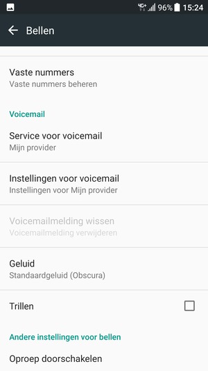 Scroll naar en selecteer Instellingen voor voicemail