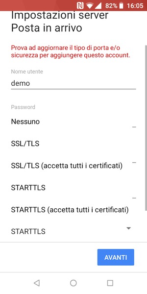 Seleziona Nessuno e AVANTI