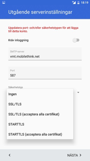 Välj Ingen och NÄSTA