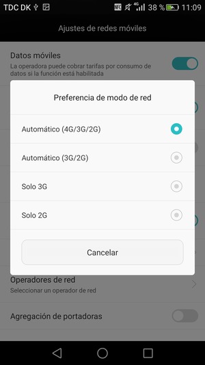 Seleccione Solo 2G para habilitar 2G