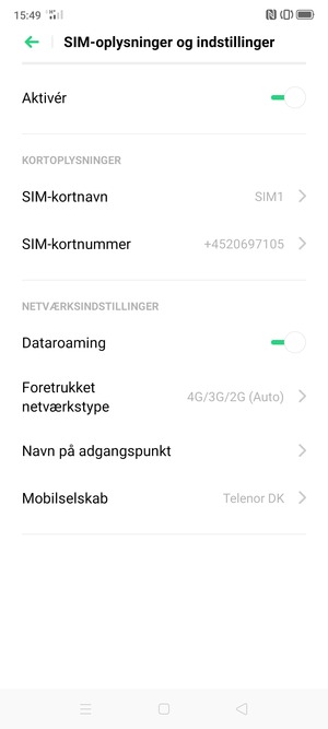 Slå Dataroaming til eller fra