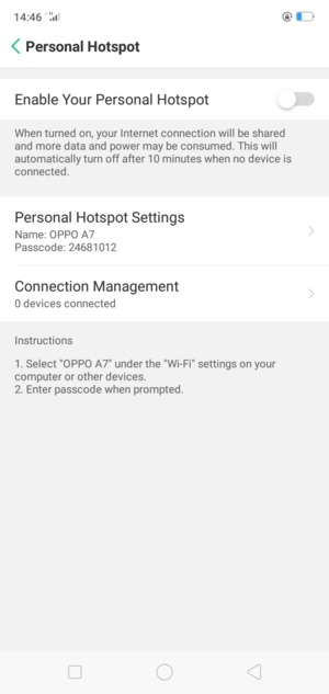 Turn on Enable Your Personal Hotspot