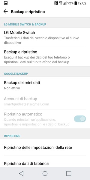 Seleziona Backup dei miei dati