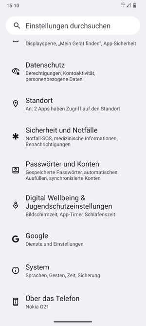 Scrollen Sie und wählen Sie System