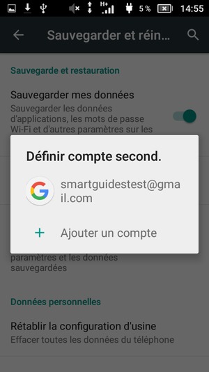 Sélectionnez votre compte de sauvegarde