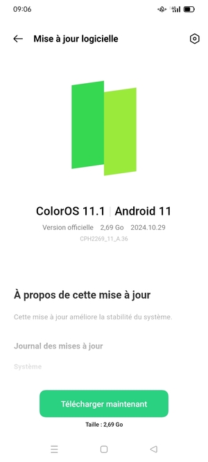 Si votre téléphone est à jour, vous verrez l'écran suivant