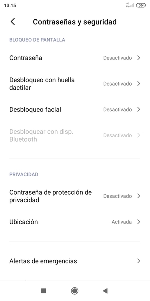 Para activar su bloqueo de pantalla, vaya al menú Contraseñas y seguridad y seleccione Contraseña