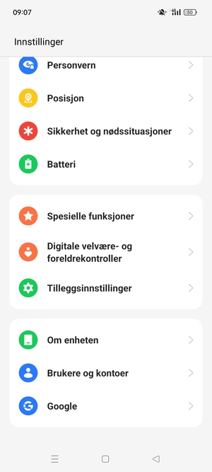Bla til og velg Tilleggsinnstillinger