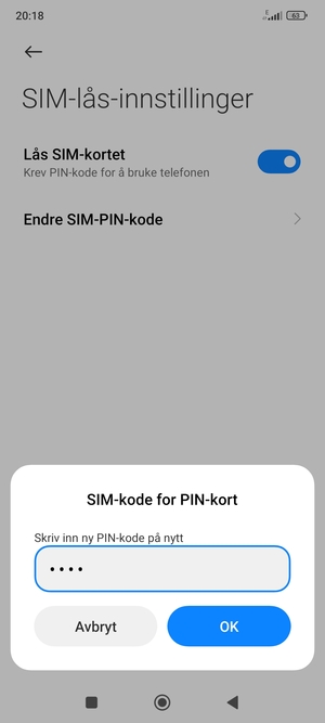 Bekreft din nye PIN-kode for SIM-kort og velg OK