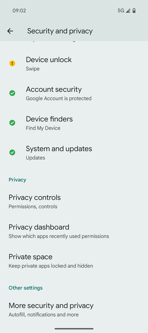 Scroll to and select More security and privacy