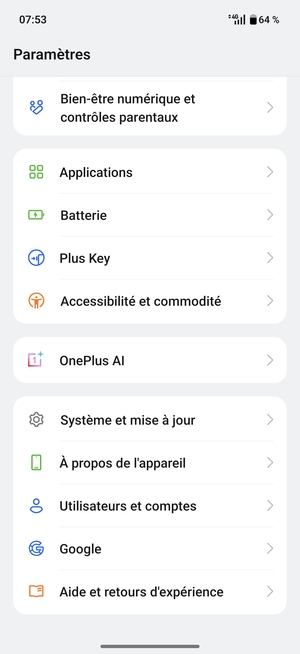 Faites défiler et sélectionnez Système et mise à jour