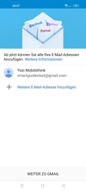 Wählen Sie WEITER ZU GMAIL