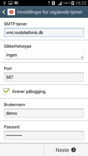 Skriv inn utgående serveradresse