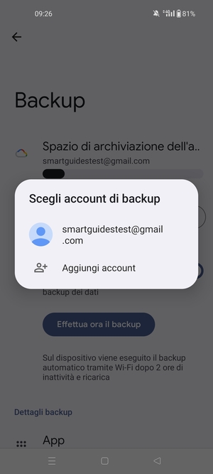 Seleziona il tuo account di backup