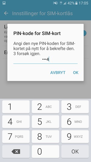 Bekreft din nye PIN-kode for SIM-kort og velg OK