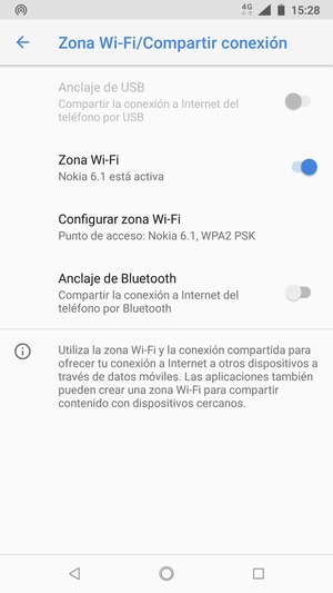 El teléfono ha sido configurado para su uso como módem