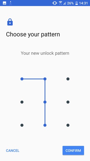 Draw the unlock pattern again and select CONFIRM