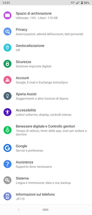 Torna al menu Impostazioni e seleziona Account