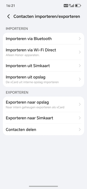 Selecteer Importeren uit Simkaart