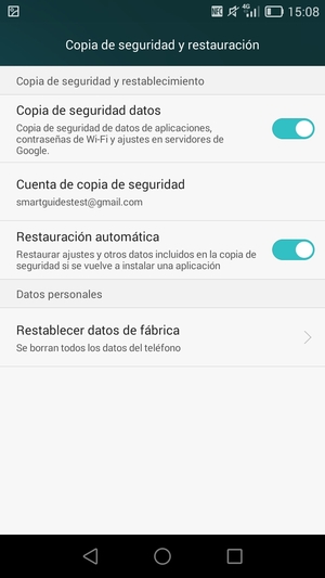 Seleccione Cuenta de copia de seguridad