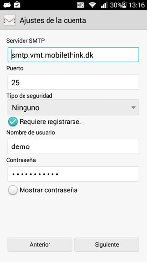 Introduzca la dirección de servidor Saliente