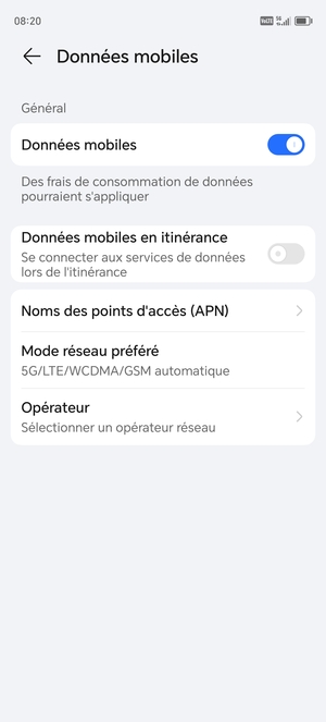 Pour changer de réseau en cas de problèmes de réseau, sélectionnez Opérateur