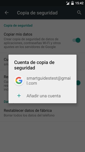 Seleccione su cuenta de copia de seguridad