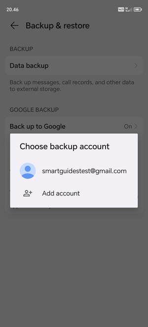 Select your backup account