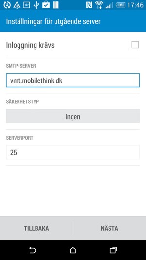 Ange Utgående serveradress och välj NÄSTA