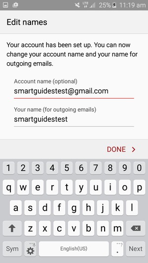 Give your account a name and enter your name. Select DONE